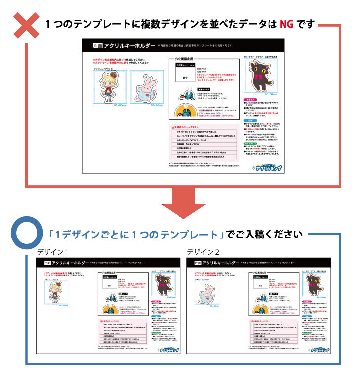 1デザインごと1テンプレートでご入稿ください